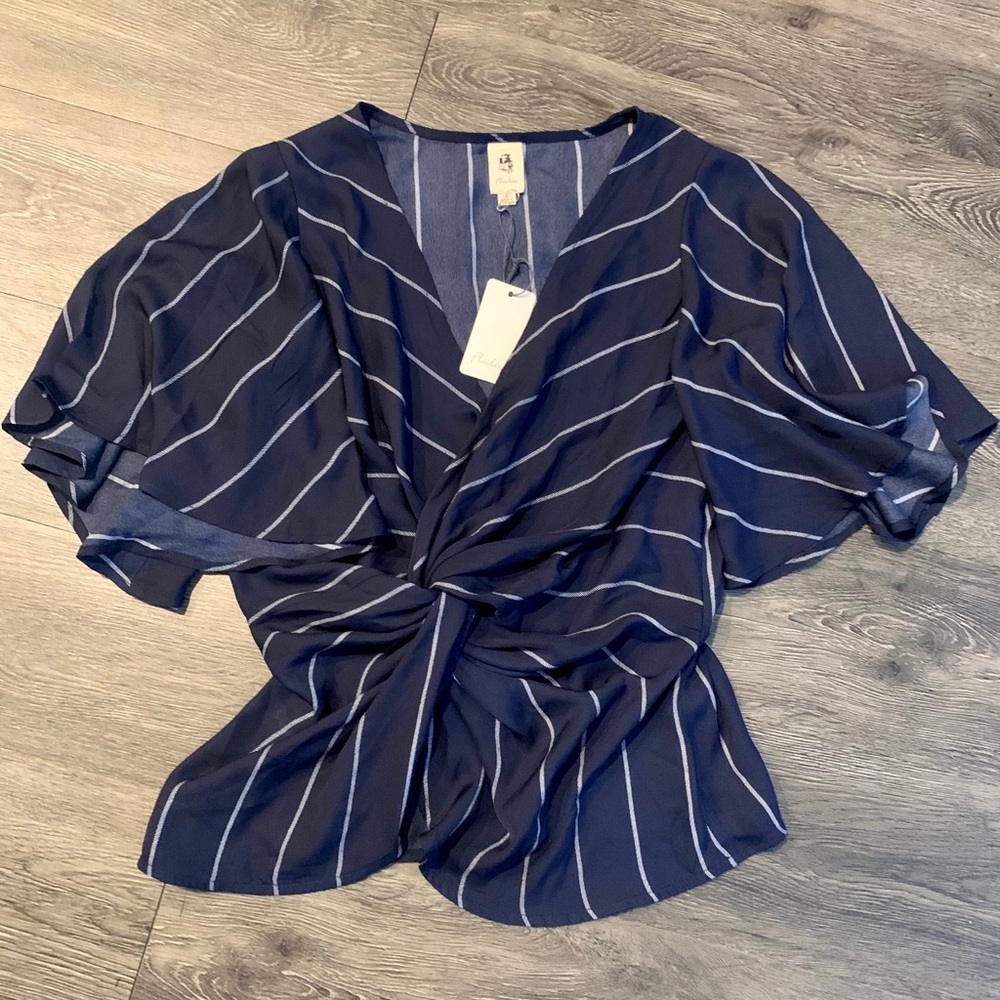 Navy and white pinstripe blouse